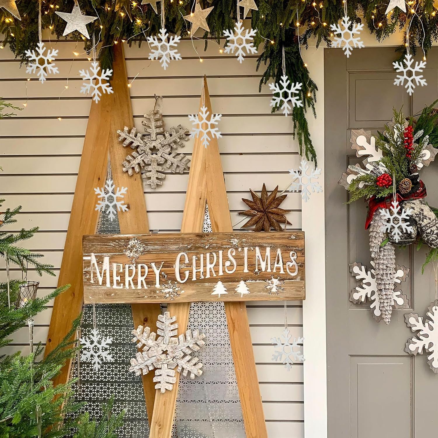 Shimeyao 12 Pcs Christmas Metal Snowflake Ornaments Winter Metal Hanging Tree Decorations Winter Christmas Decor for Tree Crafts for Home Indoor Outdoor Holiday Party(Hexagonal Snowflake)