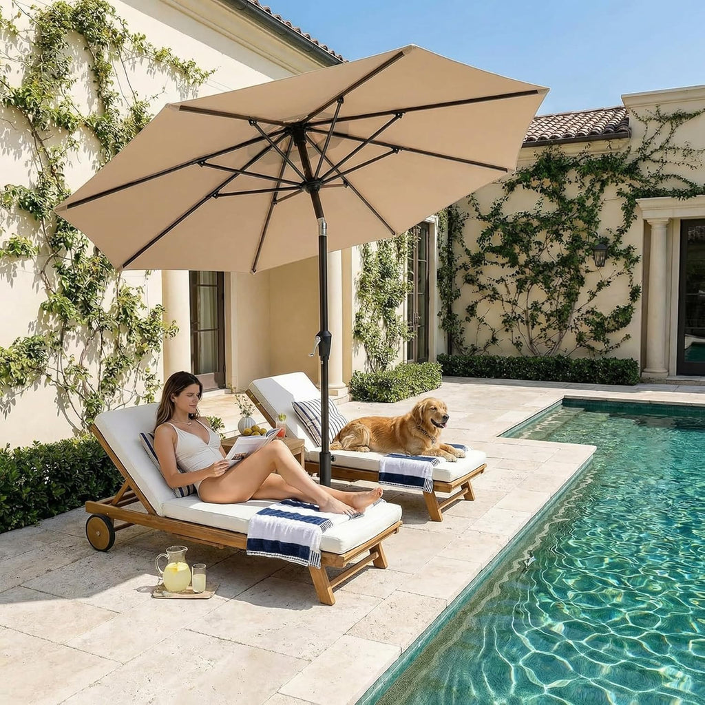 Kingdura 9FT Outdoor Patio Umbrella, Market Table Umbrella with Push Button Tilt and Crank, 8 Sturdy Fiberglass Ribs, UV Protection for Pool, Lawn, Deck, Backyard, Garden (Beige)
