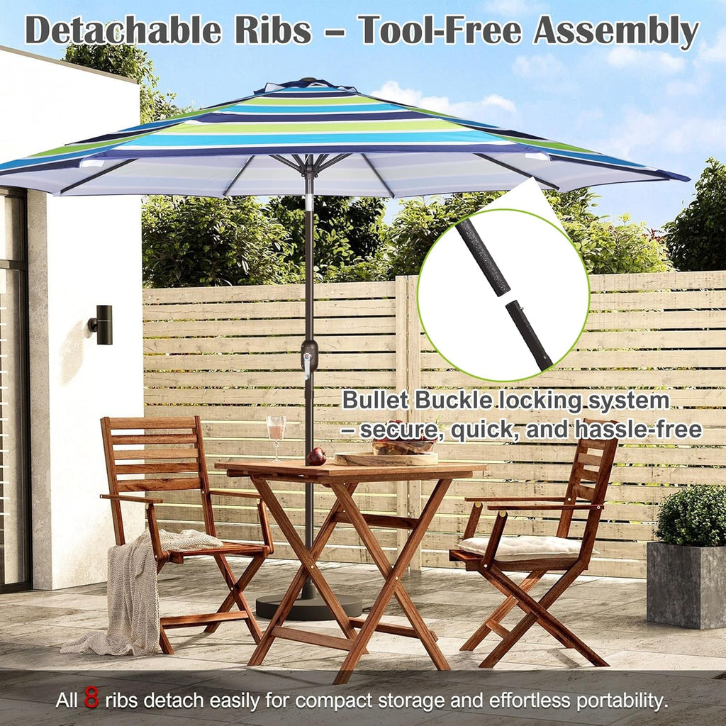 Blissun 10FT Outdoor Patio Umbrella, Outdoor Table Umbrella, Yard Umbrella, Market Umbrella with 8 Sturdy Ribs, Push Button Tilt and Crank