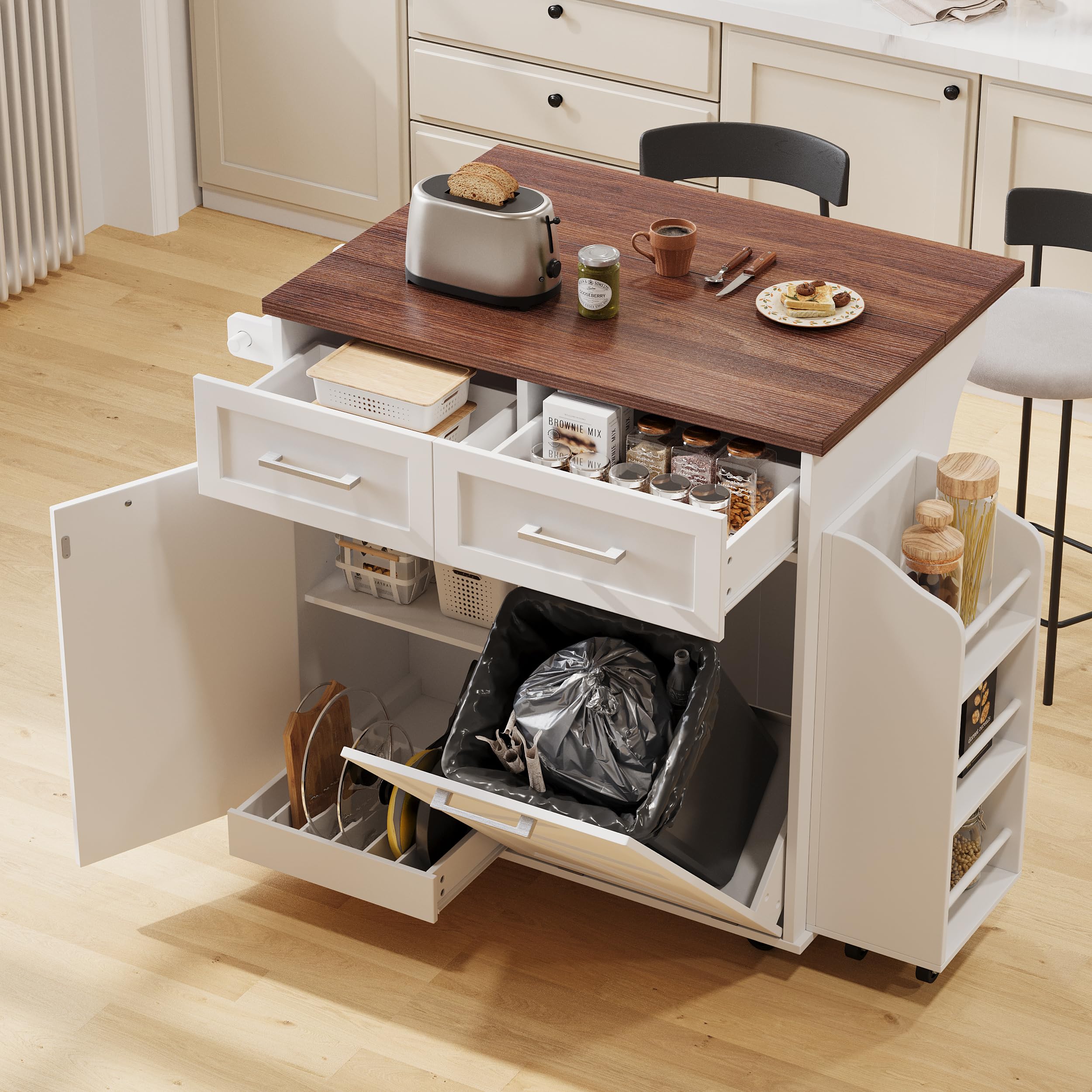 Farmhouse Outdoor Kitchen Island, Rolling Bar Cart & Storage Cabinet with Stainless Steel Top, Spice Rack, Towel Rack for Kitchen & Barbecue, Solid Wood Outdoor Grill Table (Natural)