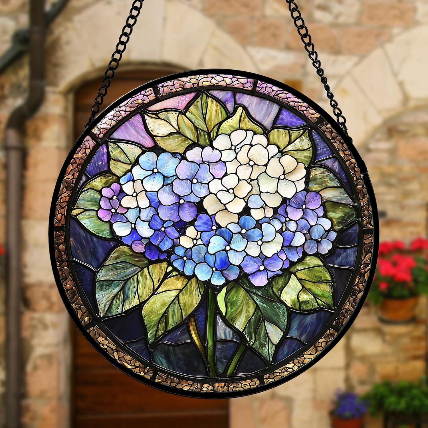 DASTOLL Stained Glass Window Hanging, Hydrangea Flowers Sun Catchers Diamond Glass Panel Hangings Plant Suncatcher Decor for Birthday for Women, Men, Wife, Aunt, and Mom 6.3 in