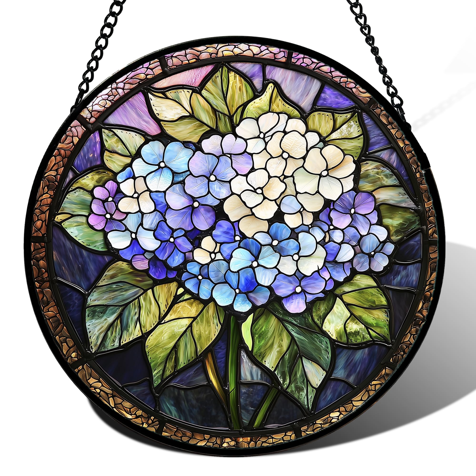 DASTOLL Stained Glass Window Hanging, Hydrangea Flowers Sun Catchers Diamond Glass Panel Hangings Plant Suncatcher Decor for Birthday for Women, Men, Wife, Aunt, and Mom 6.3 in