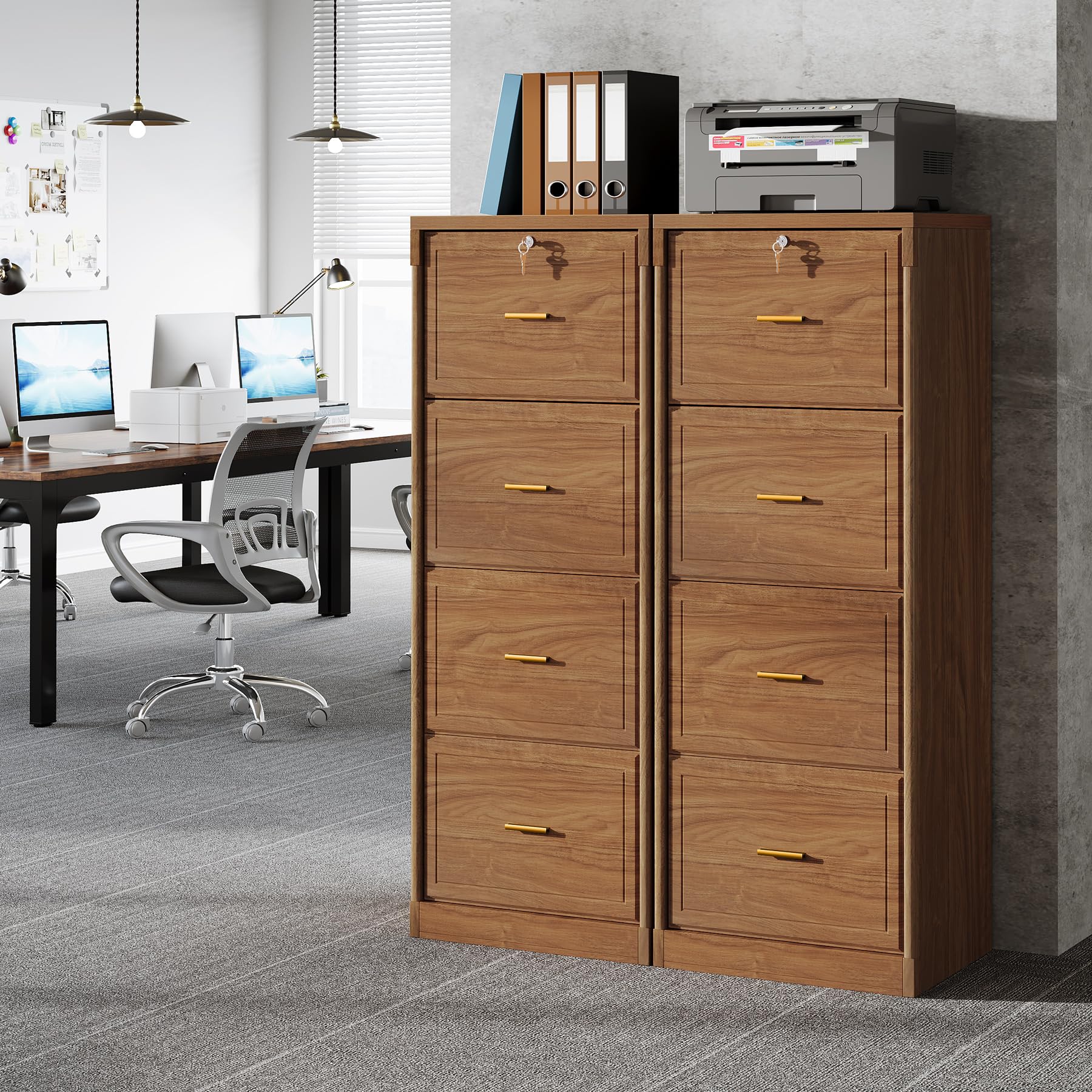 Tribesigns 4-Drawer File Cabinet with Lock, Locked File Cabinet with Key, Tall Wooden Filing Cabinets for Home Office, Vertical Office Storage for Legal Size/Letter/A4/Files, Black
