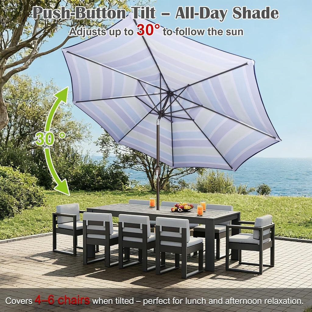 Blissun 10FT Outdoor Patio Umbrella, Outdoor Table Umbrella, Yard Umbrella, Market Umbrella with 8 Sturdy Ribs, Push Button Tilt and Crank