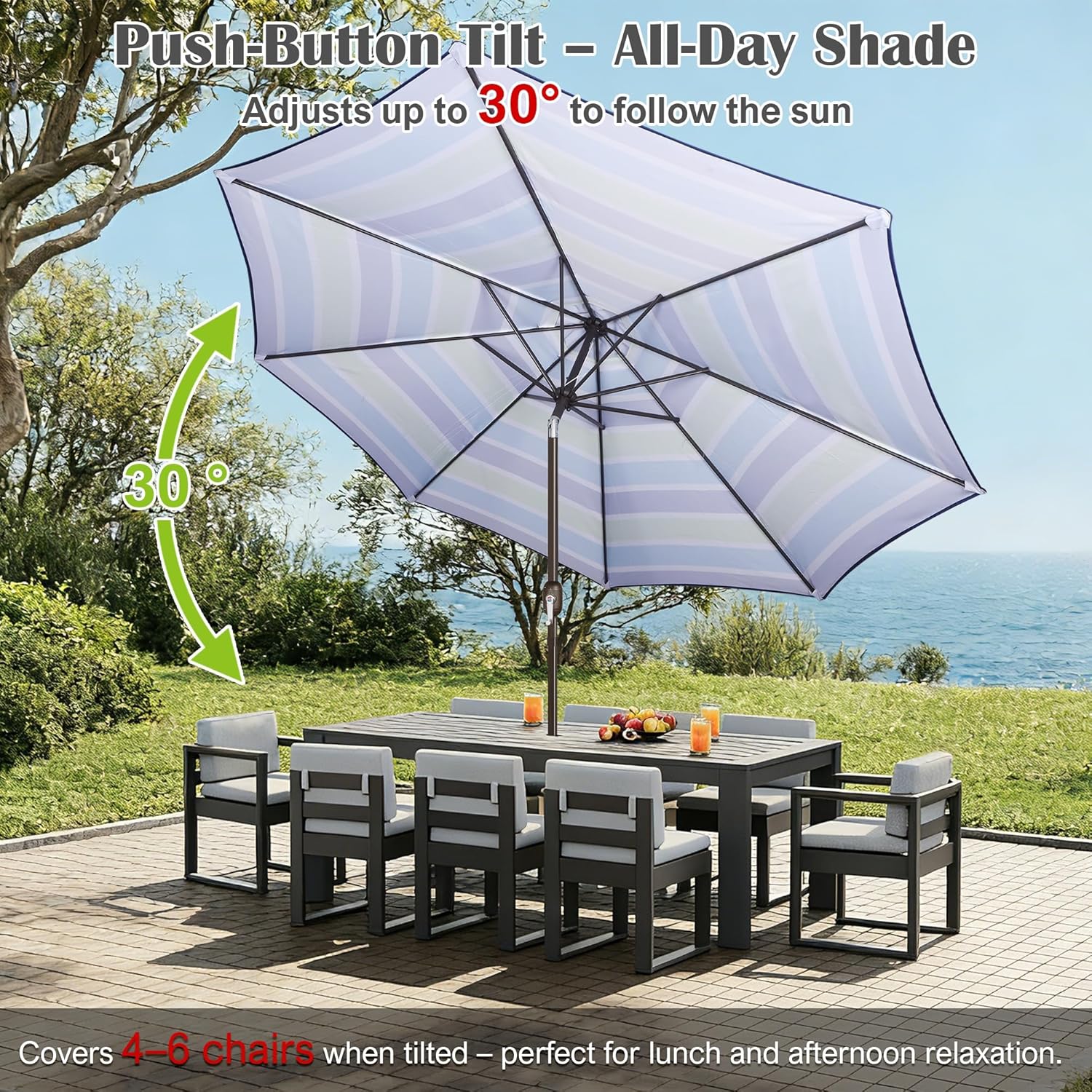 Blissun 10FT Outdoor Patio Umbrella, Outdoor Table Umbrella, Yard Umbrella, Market Umbrella with 8 Sturdy Ribs, Push Button Tilt and Crank