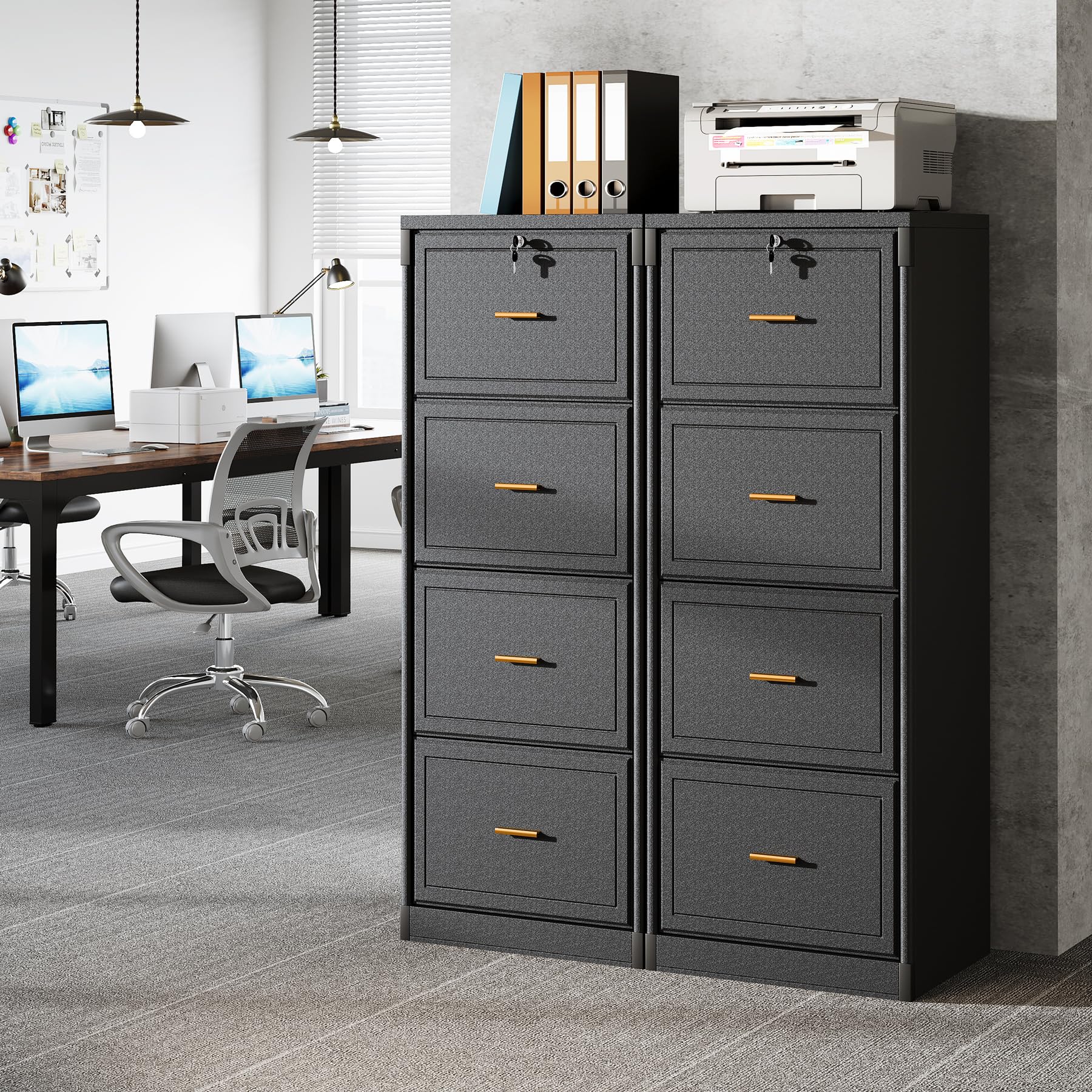 Tribesigns 4-Drawer File Cabinet with Lock, Locked File Cabinet with Key, Tall Wooden Filing Cabinets for Home Office, Vertical Office Storage for Legal Size/Letter/A4/Files, Black