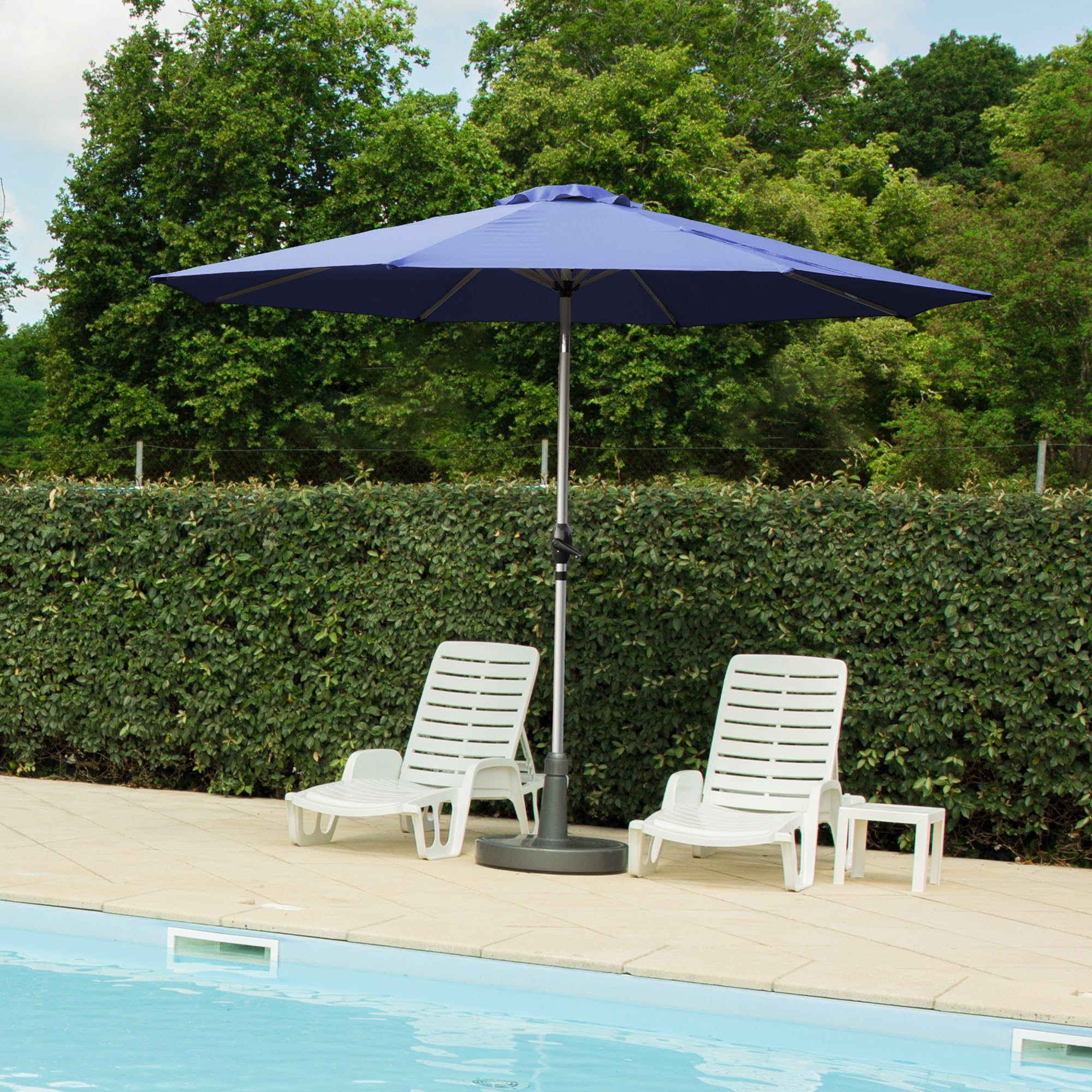 Domi 7.5FT Patio Umbrella Outdoor Market Umbrella with Silver Aluminum Pole, UV Resistant Canopy, Wind Vent, Tilt & Crank System, Perfect for Patio, Garden, Deck, Pool, Outdoor Dining, Navy Blue