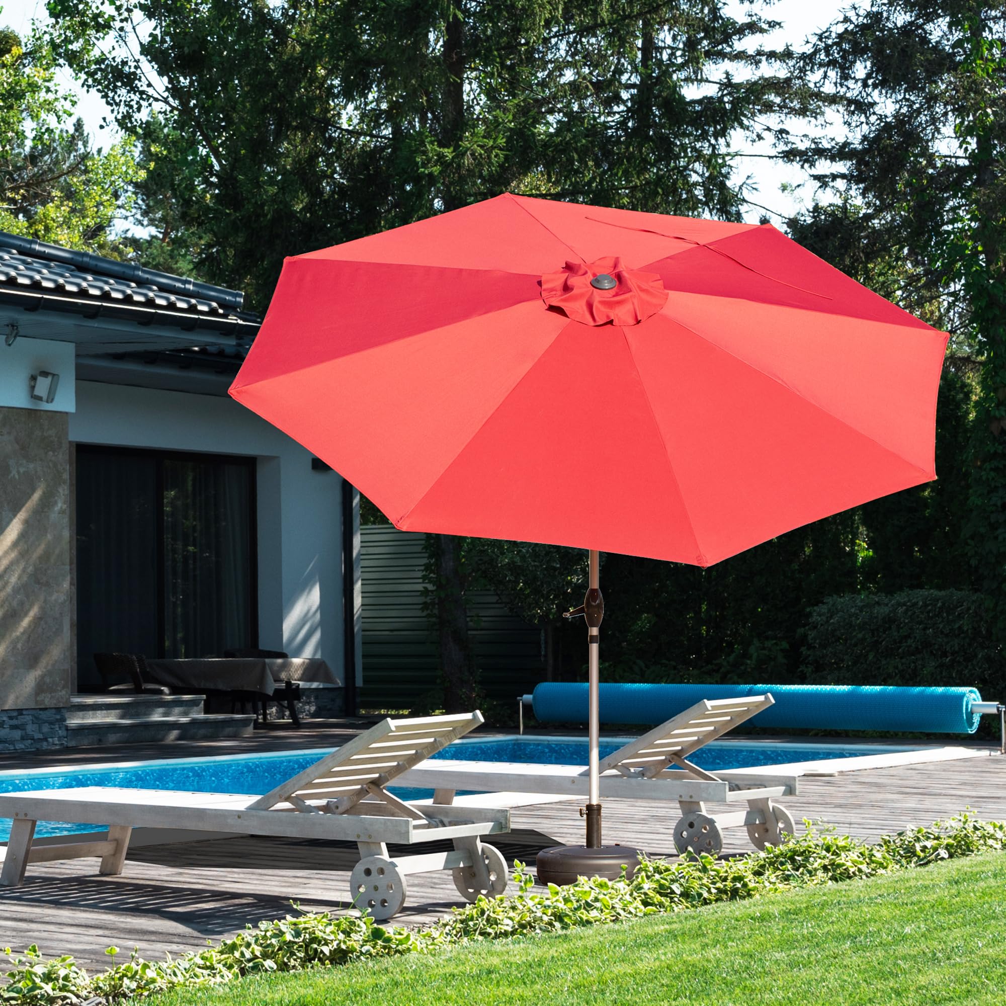 Domi 7.5FT Patio Umbrella Outdoor Market Umbrella with Silver Aluminum Pole, UV Resistant Canopy, Wind Vent, Tilt & Crank System, Perfect for Patio, Garden, Deck, Pool, Outdoor Dining, Navy Blue